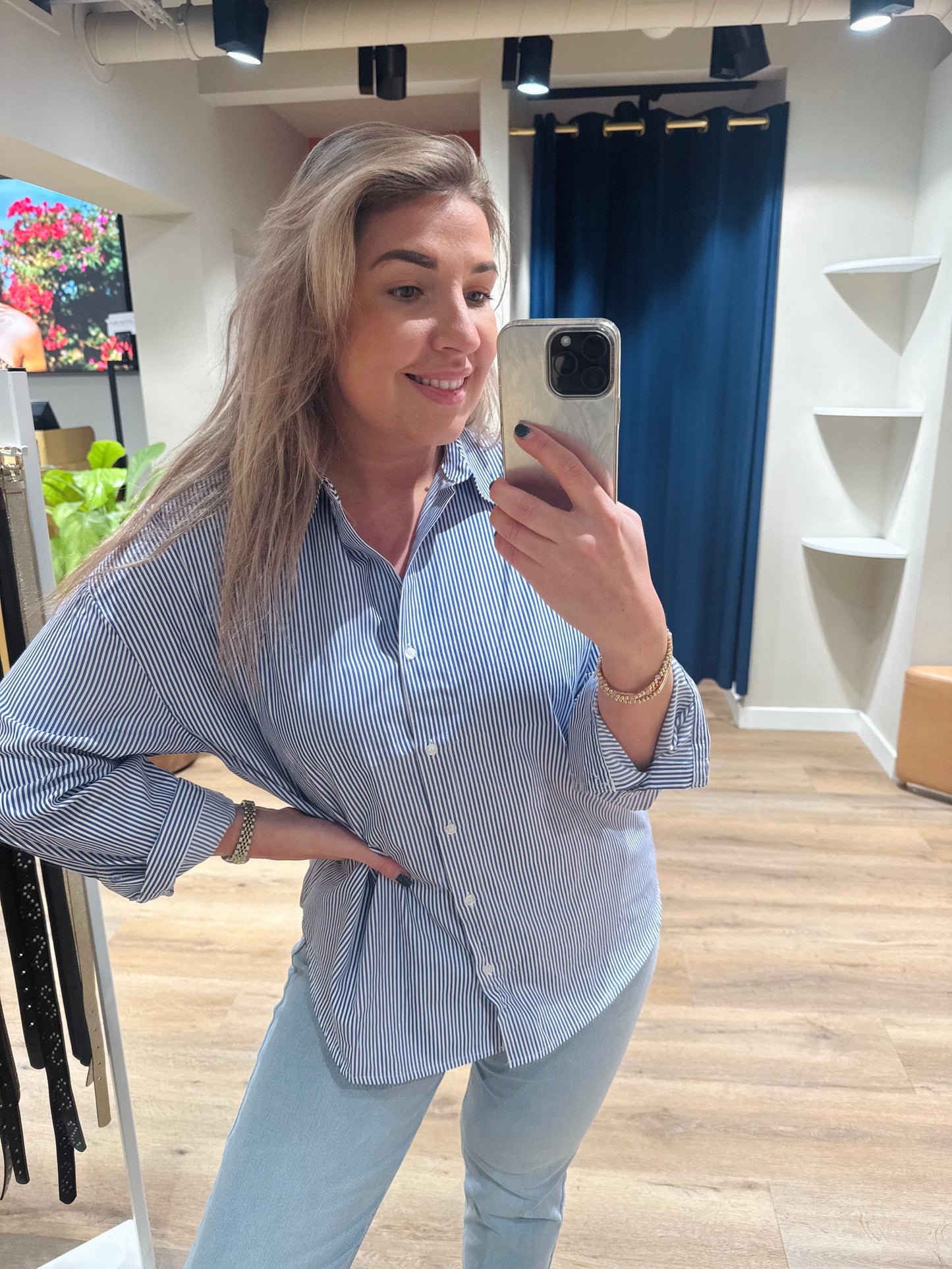 Streep blouse blauw / wit