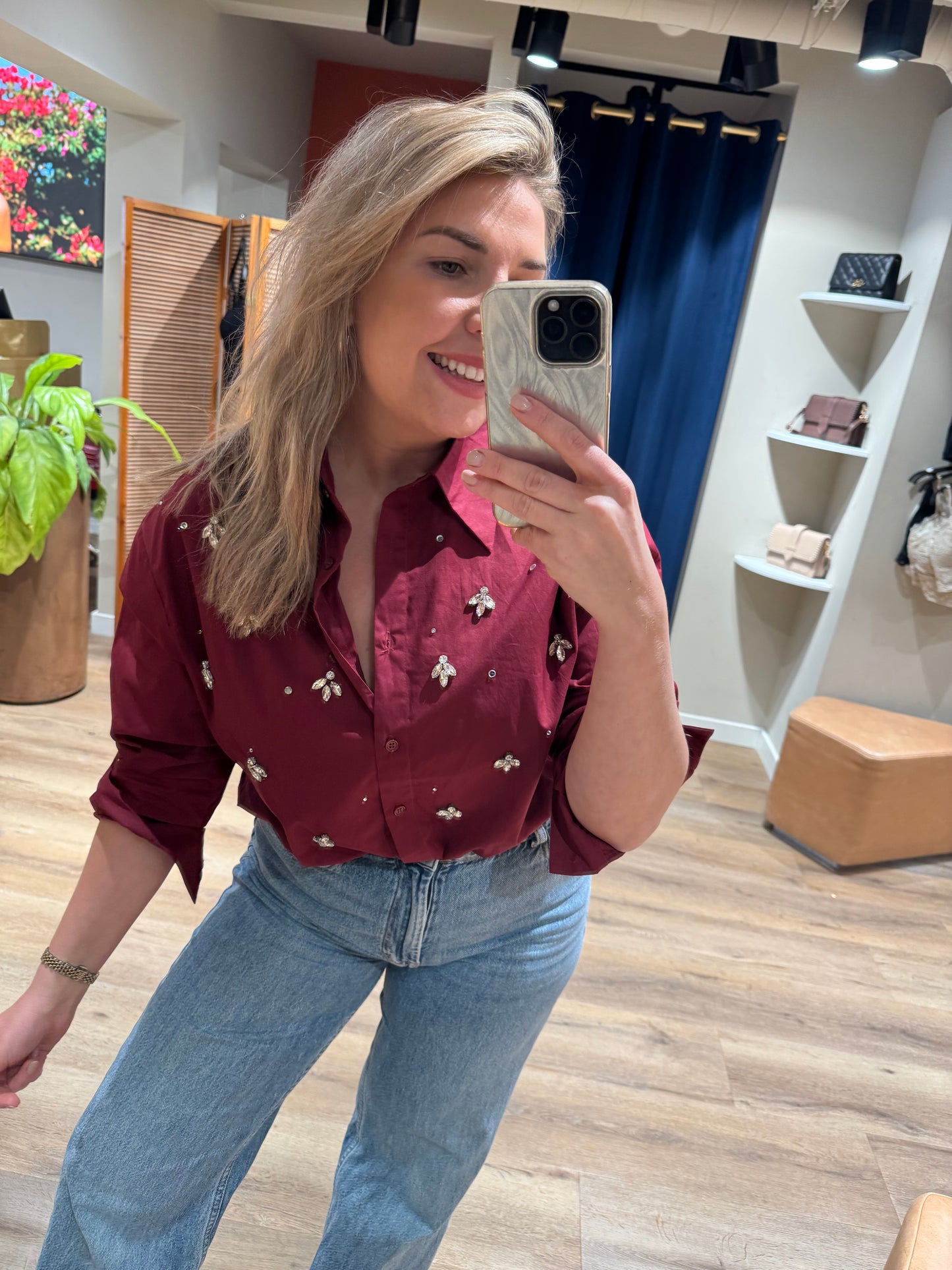Bordeaux blouse strass