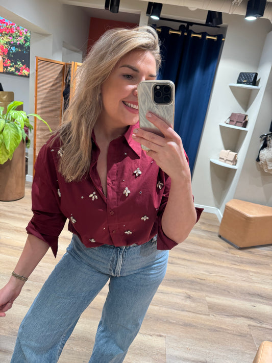 Bordeaux blouse strass