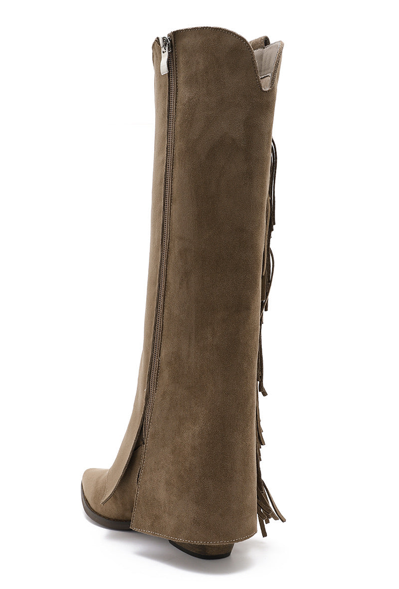 Hoge laars suède khaki fringe