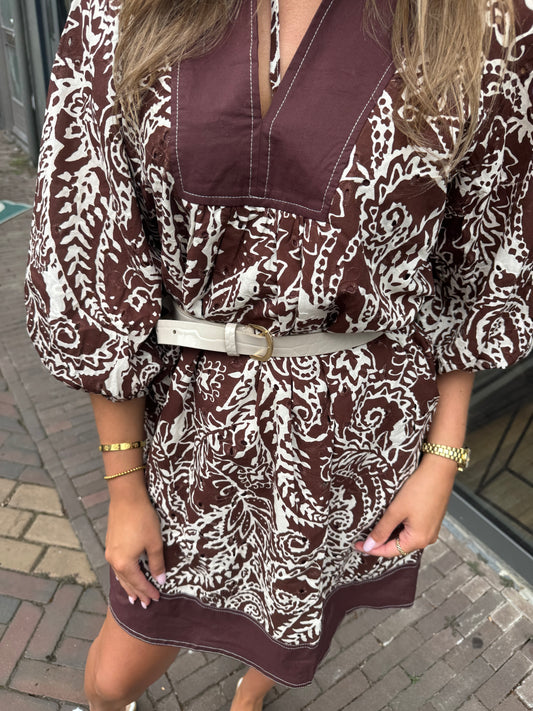 Jurk print bruin/wit