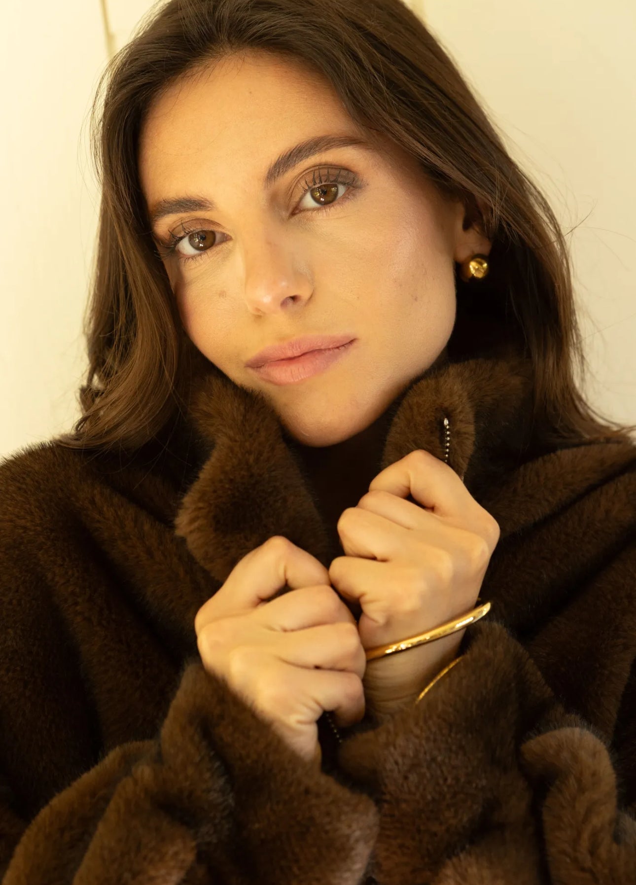 Faux fur jacket brown