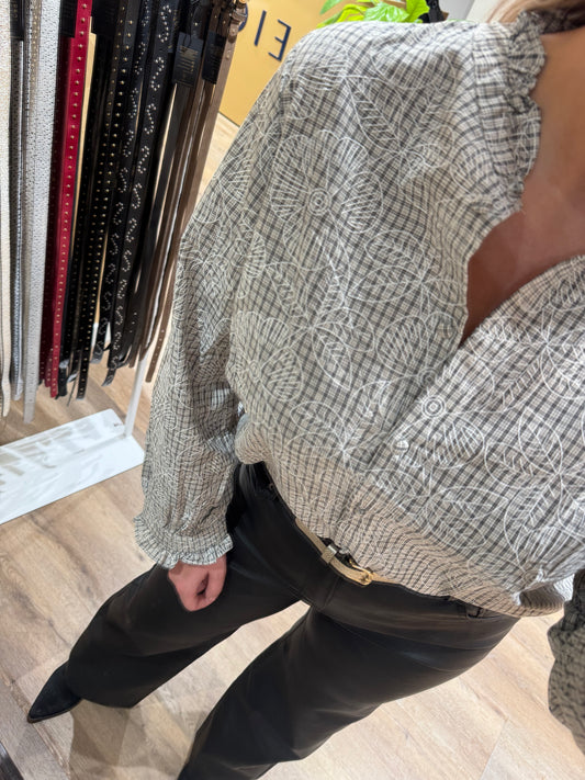 Blouse ruit/broderie print