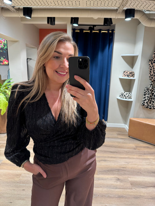 Overslag glitter top zwart