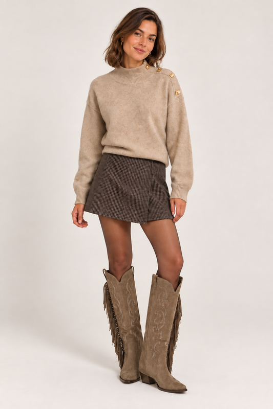 Taupe trui met knopen