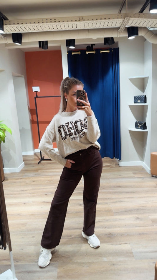 Bruine jeans Straight Stretch Taille-Asymmetrie