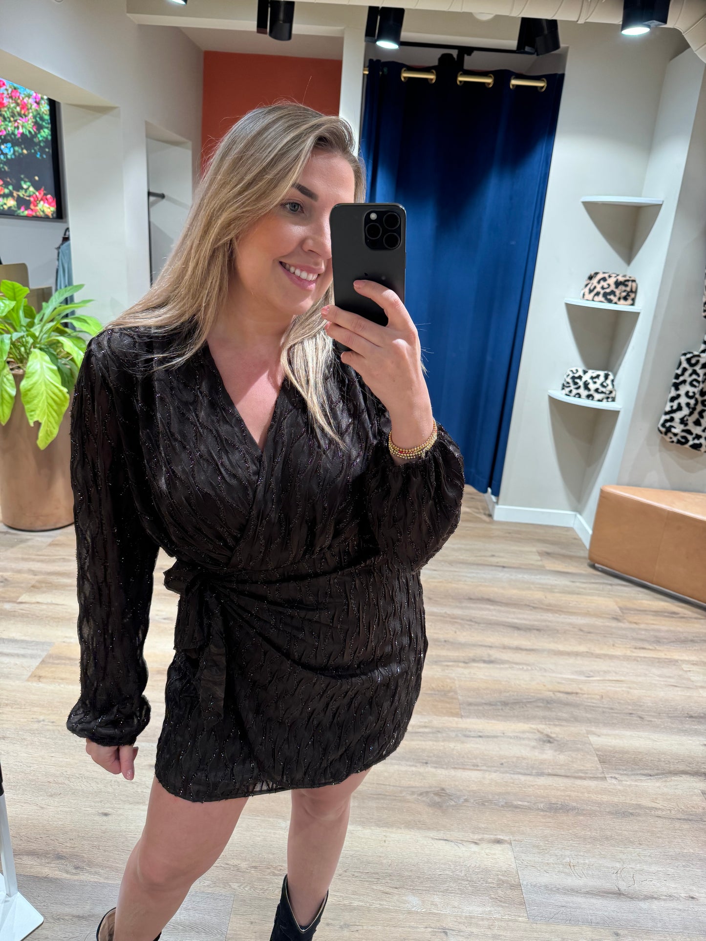 Bruine glitter overslag jurk