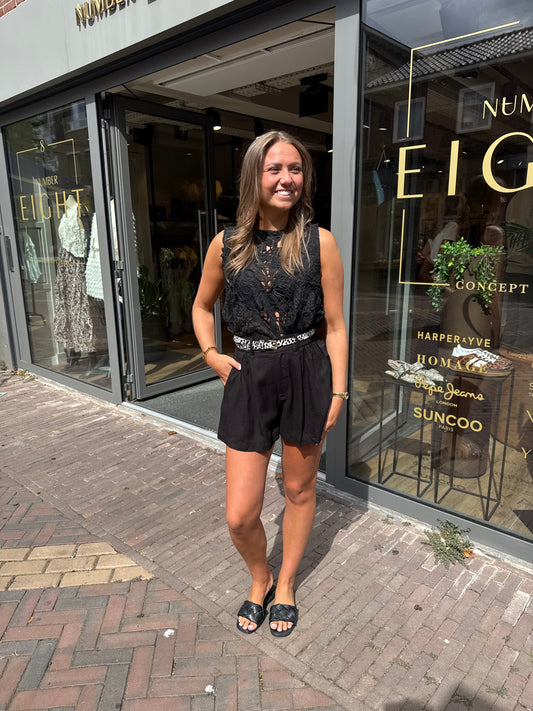 Short zwart viscose/linnen