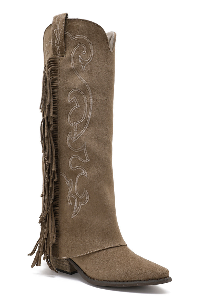 Hoge laars suède khaki fringe