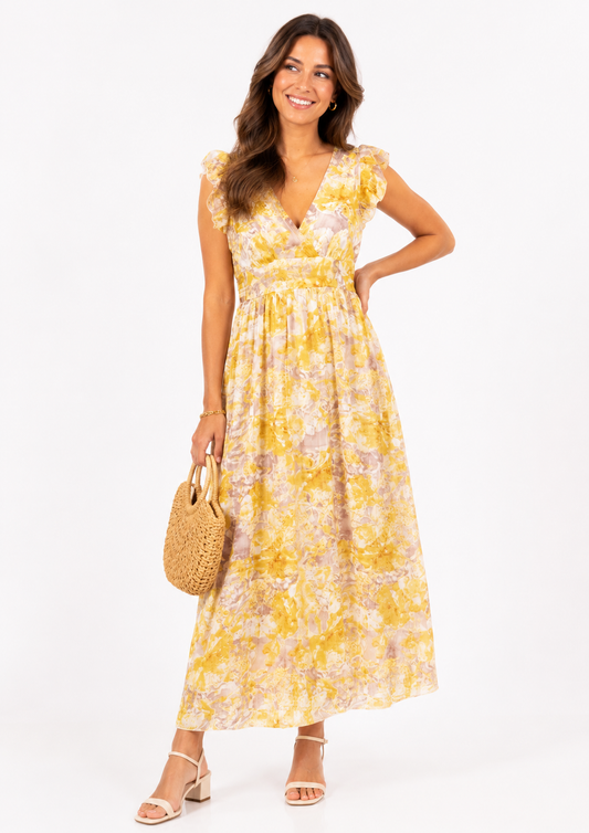 Jurk gele print jurk