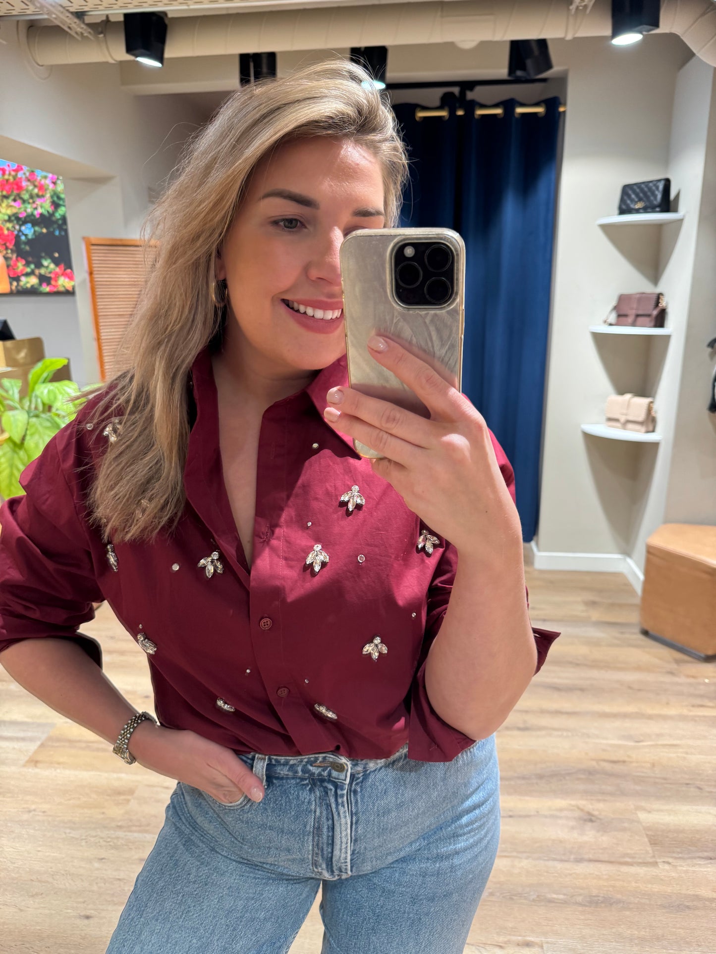 Bordeaux blouse strass