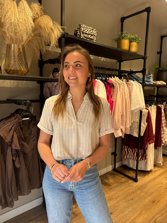 Linnen blouse korte mouwen streep