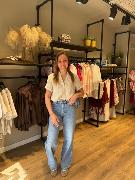 Linnen blouse korte mouwen streep