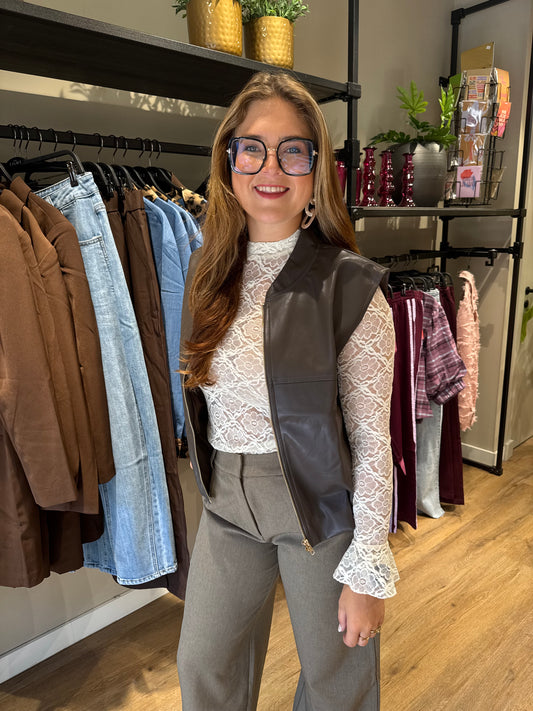 Gilet Inez vegan leather brown
