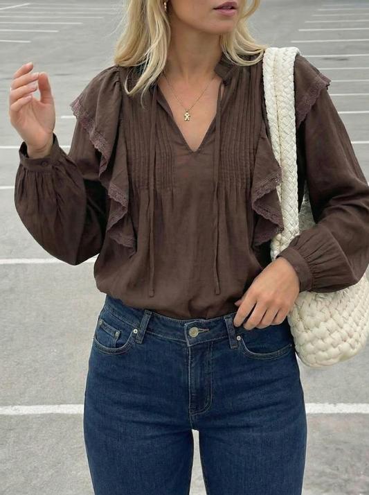 Blouse ruffle brown