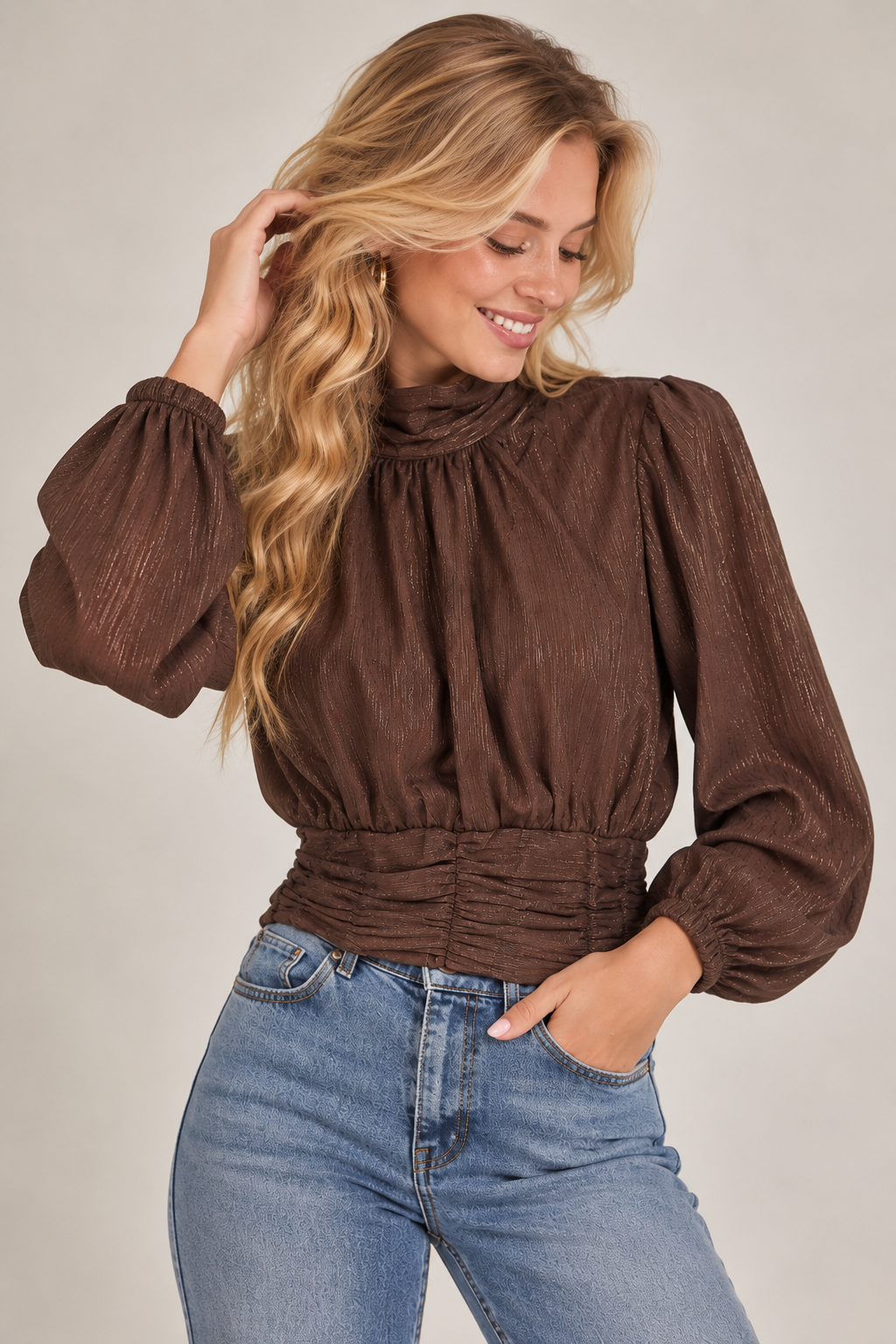 Bowie blouse bruin glitter