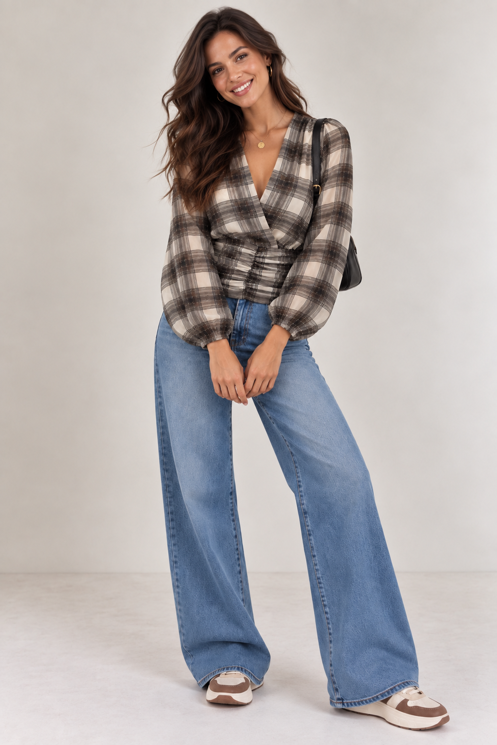 Charly blouse ruit grijs bruin