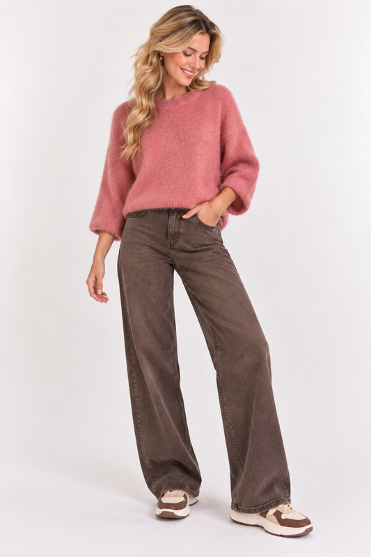 Jeans bruin washed stretch