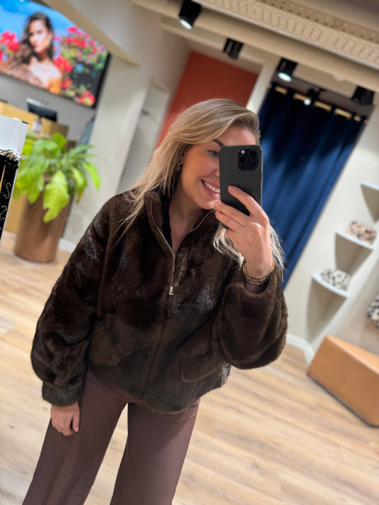 Faux fur jacket brown
