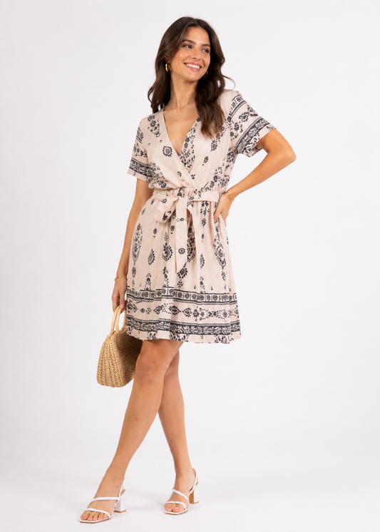 Jurk beige print