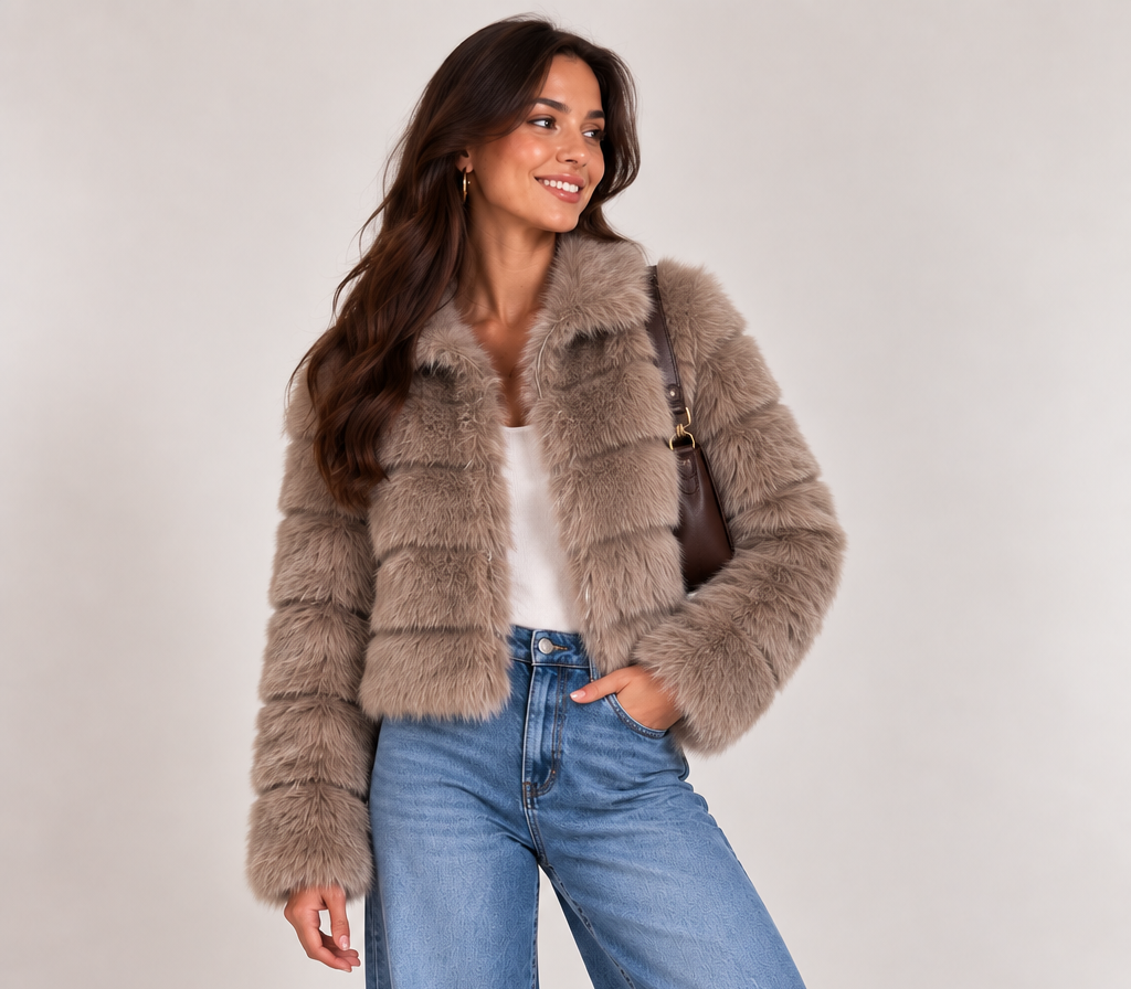 Fake fur jas taupe