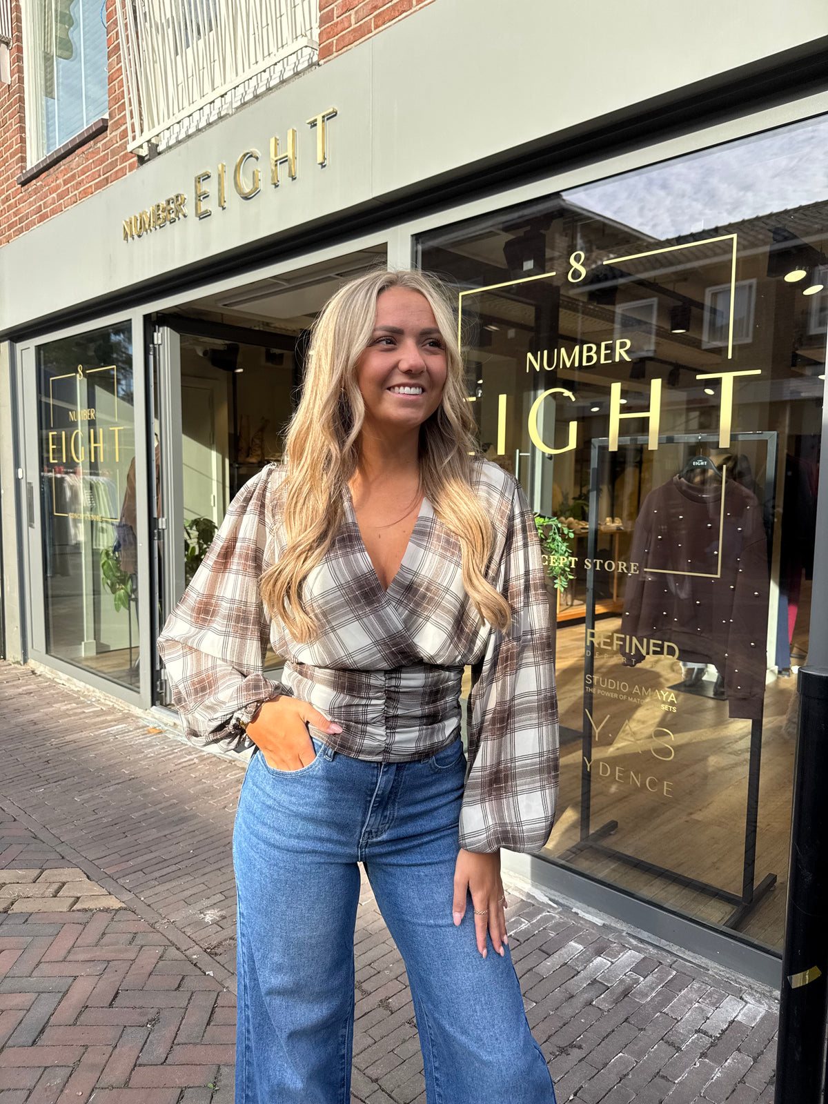 Charly blouse ruit grijs bruin