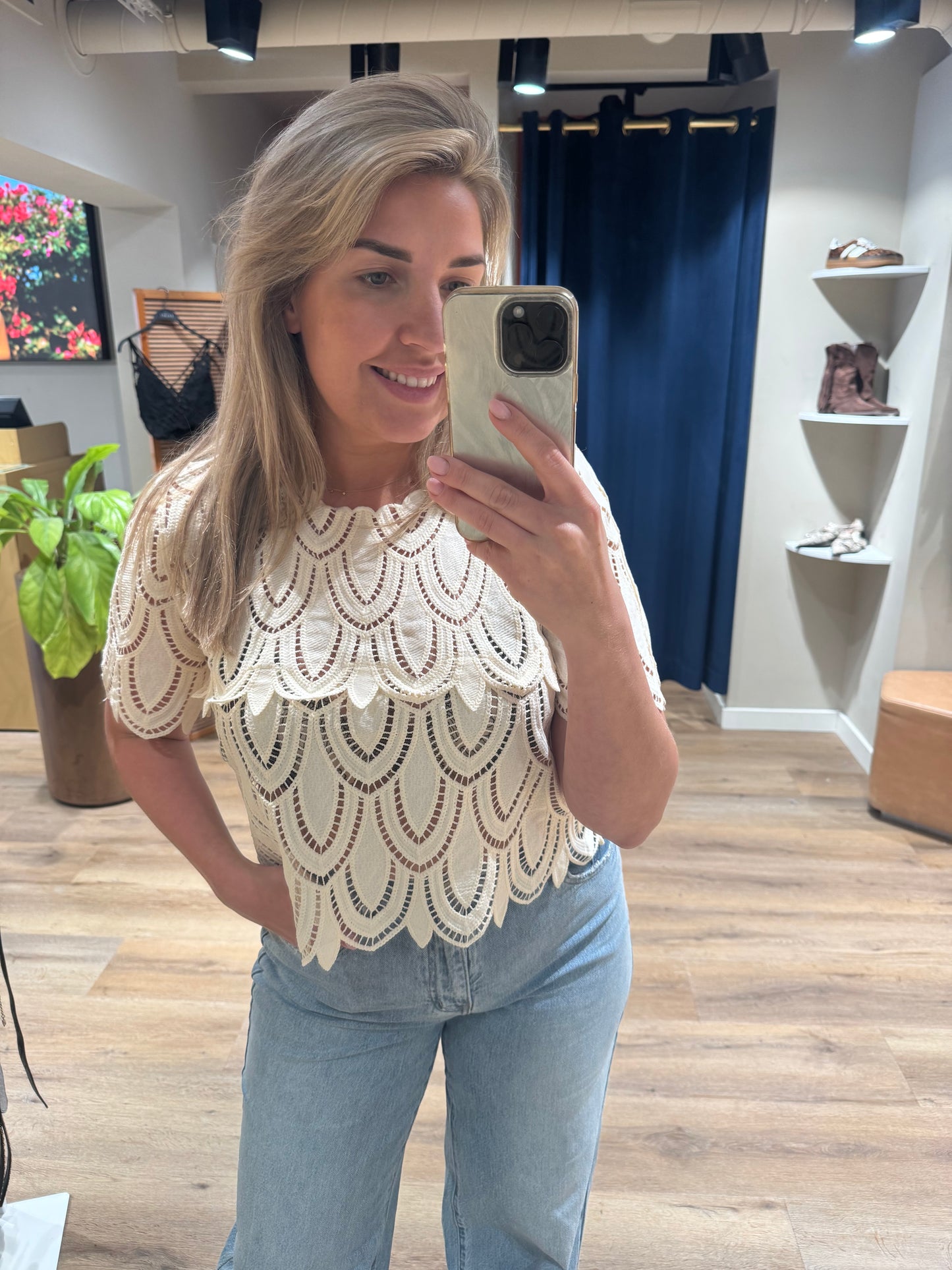 Gehaakte top beige