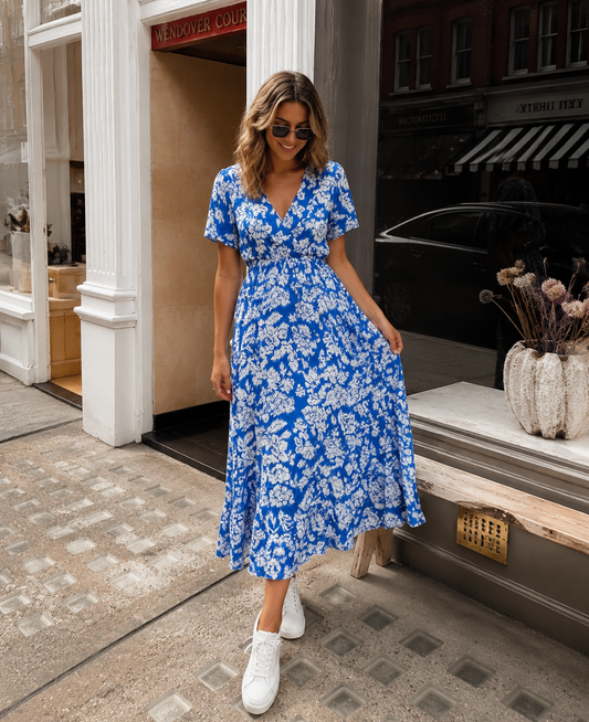 Blauwe print maxi dress