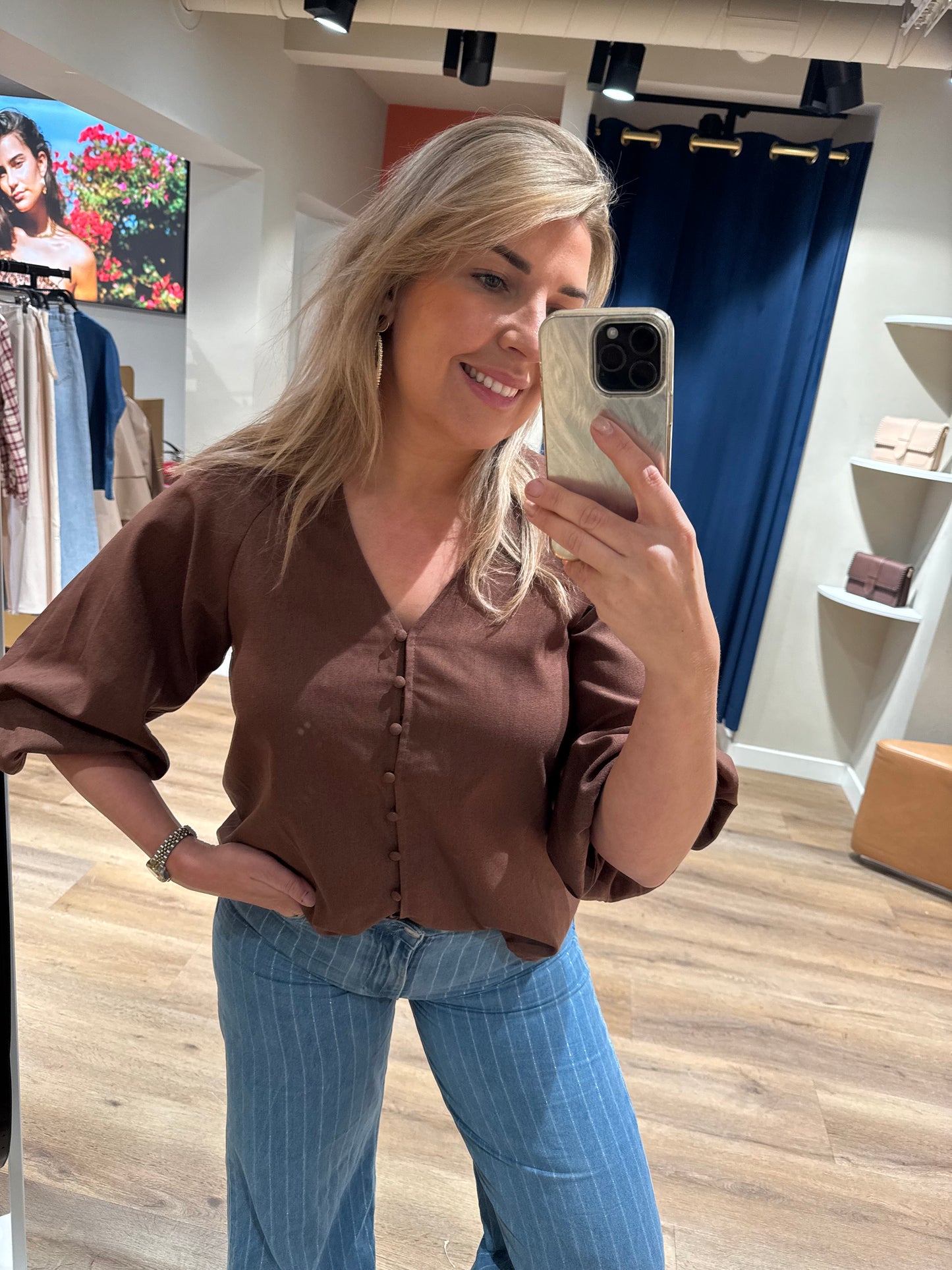 Blouse linnen/viscose bruin