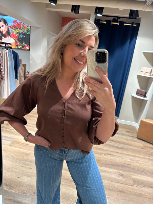 Blouse linnen/viscose bruin