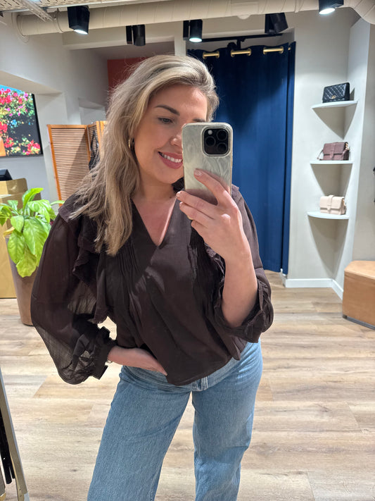 Blouse ruffle brown