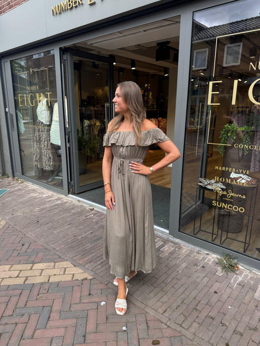 Off shoulder jurk groen
