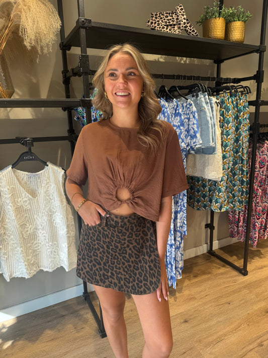 Leopard denim skort stretch