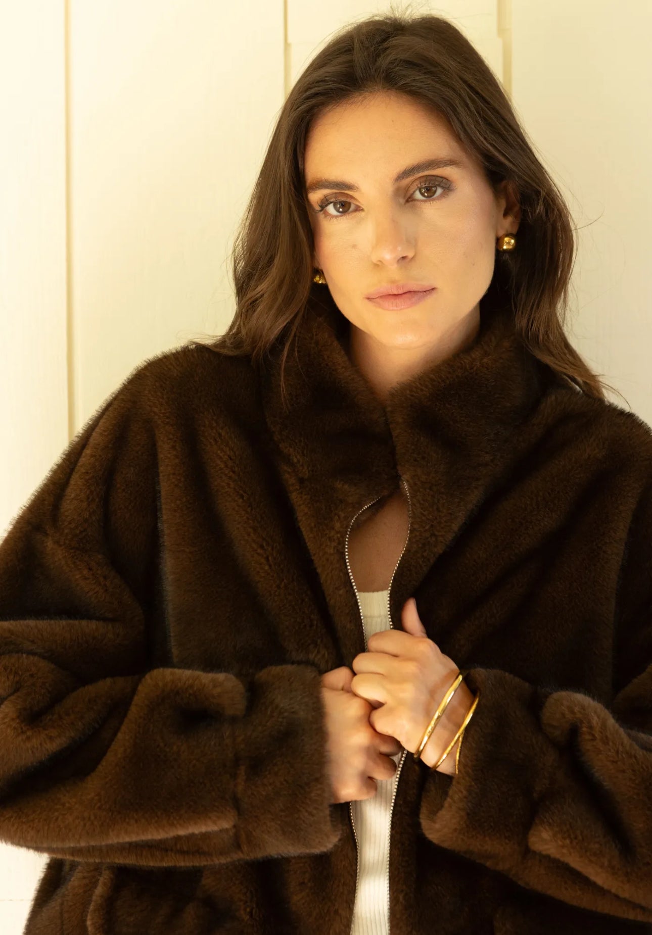 Faux fur jacket brown