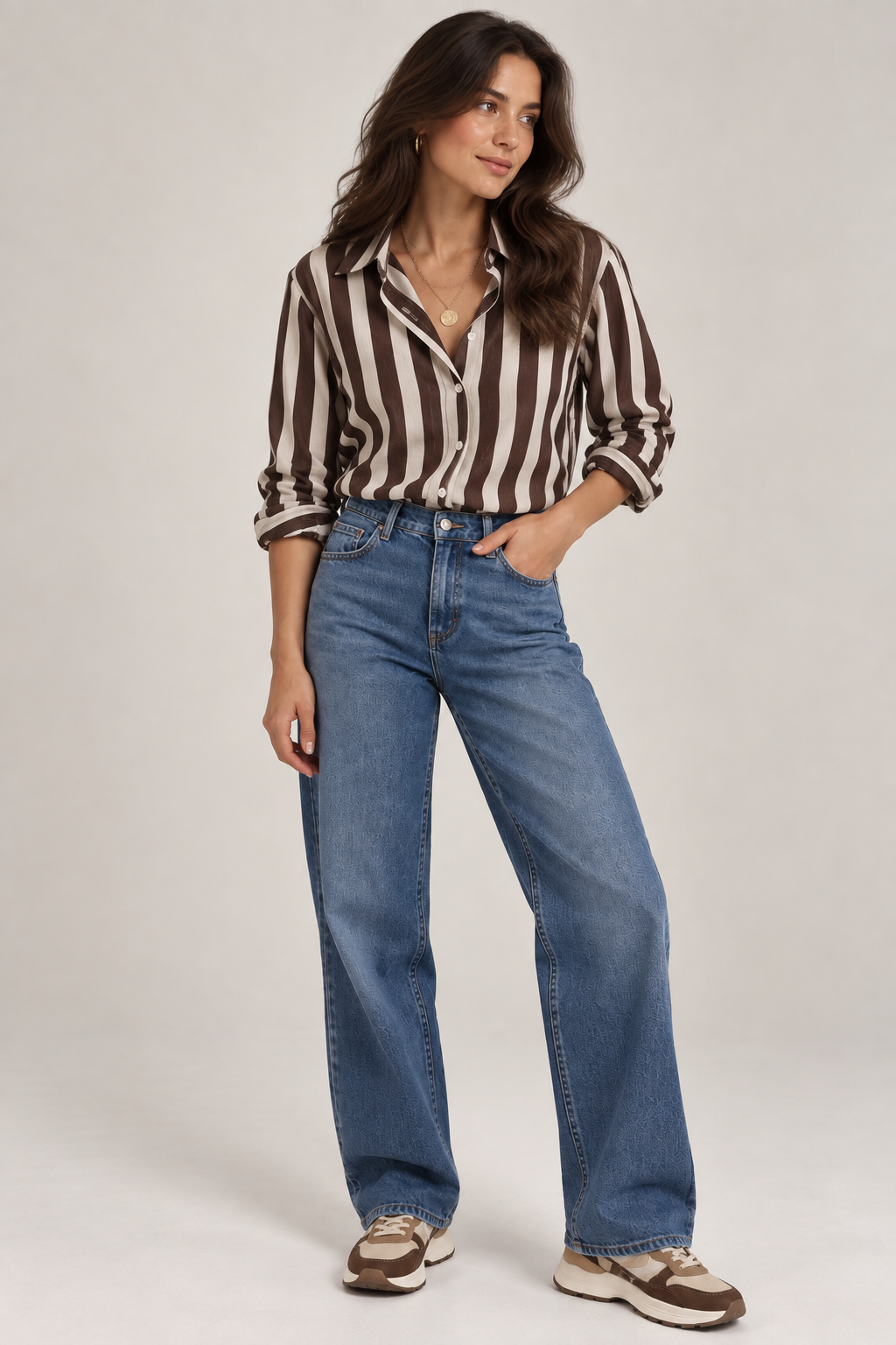 Stripe blouse Brown/ white