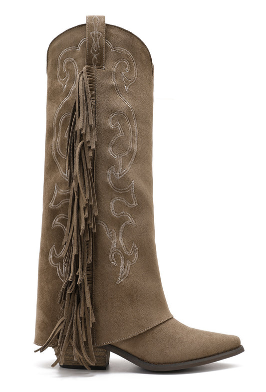 Hoge laars suède khaki fringe