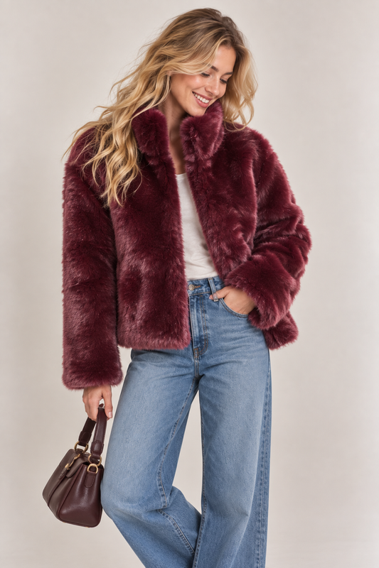 Fake fur coat bordeaux