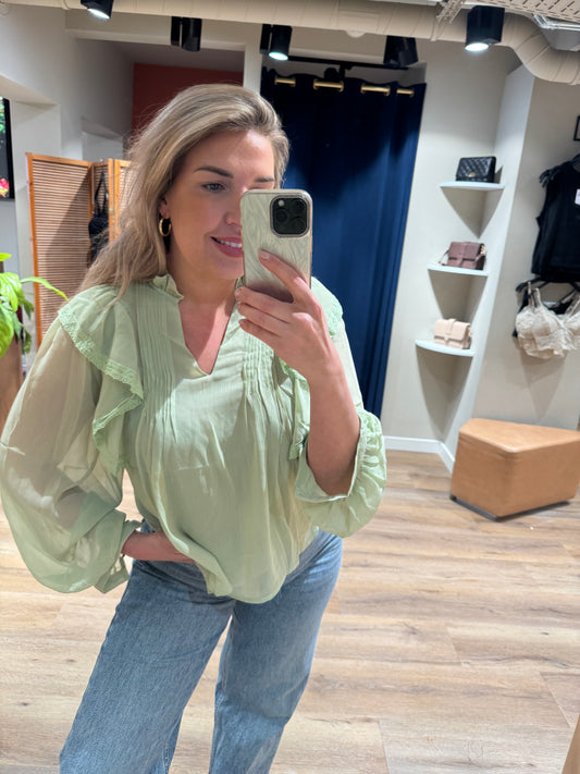 Blouse ruffle mint green
