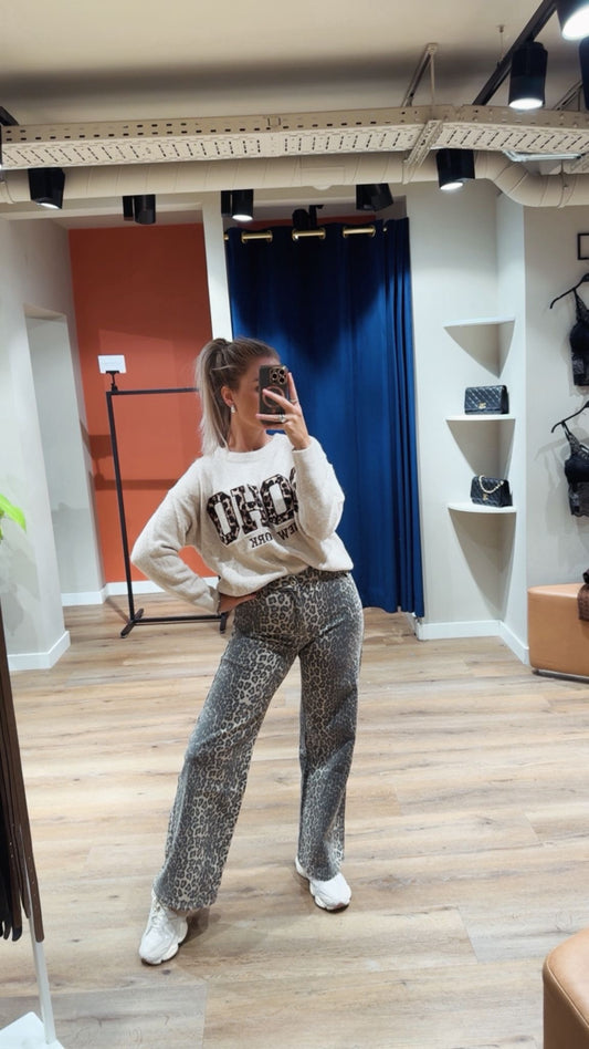 Leopard jeans wide leg stretch
