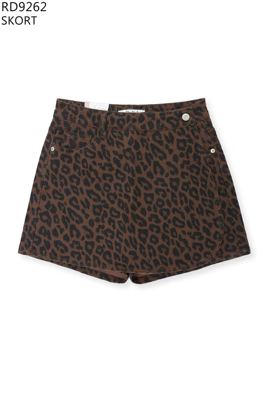 Leopard denim skort stretch