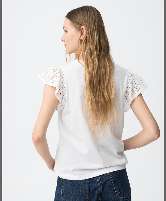 Wit T-shirt kanten detail mouw