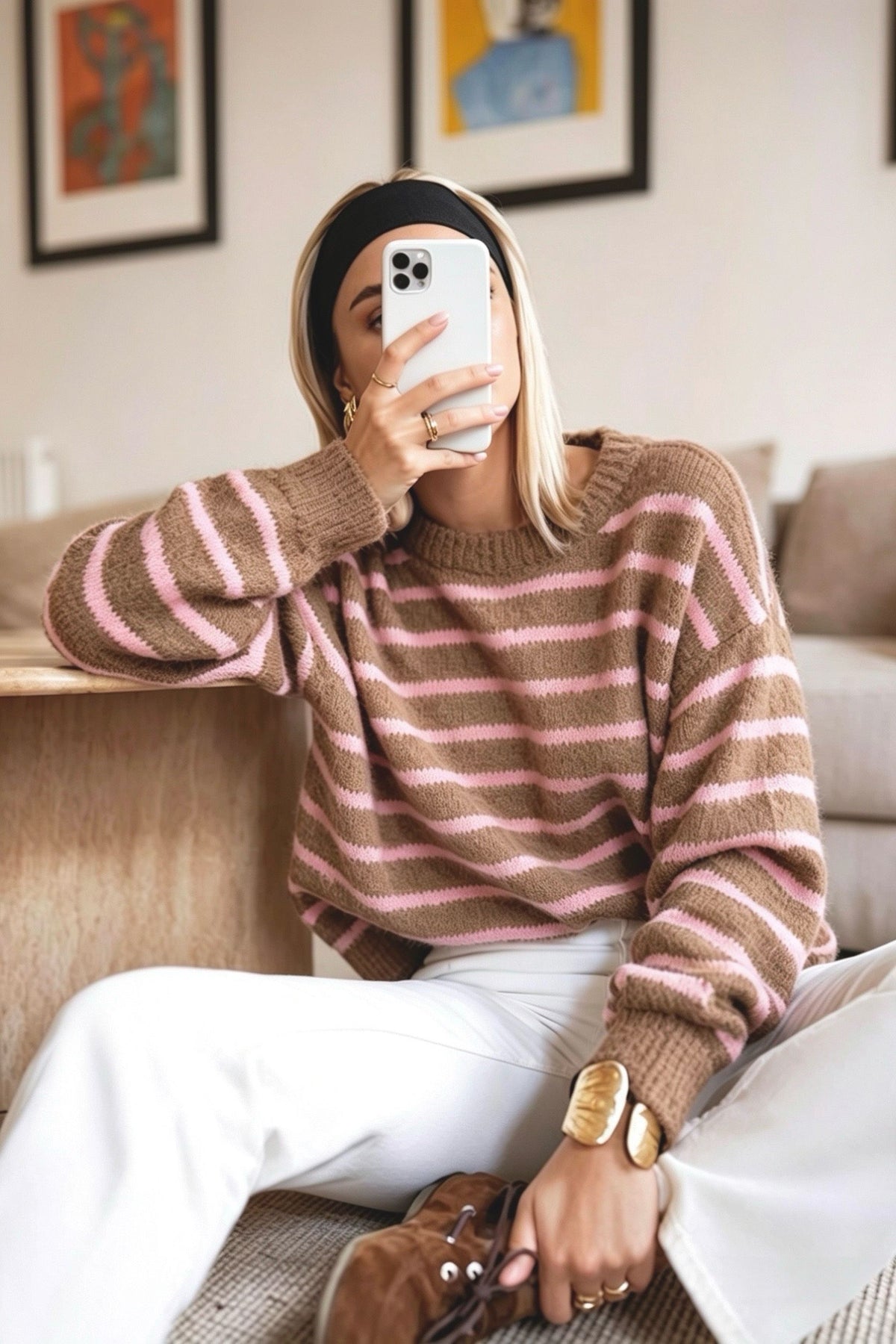 LUNA knit stripe beige