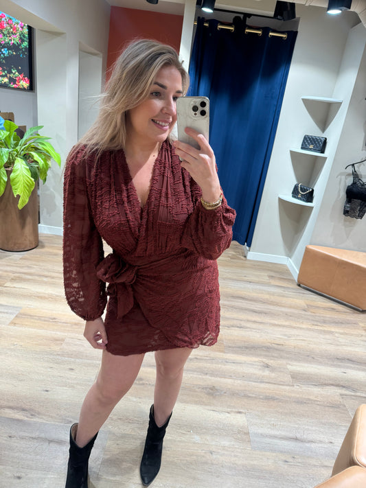 Jurk overslag Bordeaux/ bruin