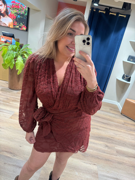 Jurk overslag Bordeaux/ bruin