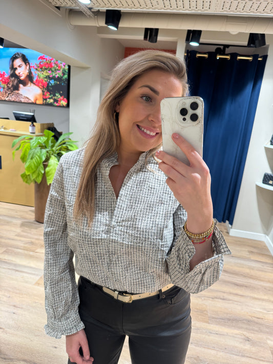 Blouse ruit/broderie print